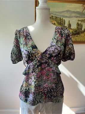 Floral Open Back Peplum Blouse